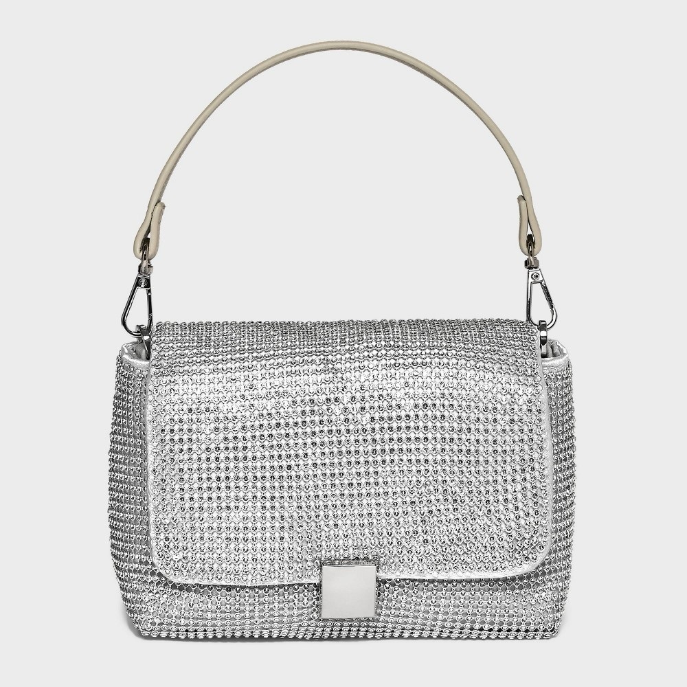 A New Day Small Rhinestone Clutch Shoulder Bag Silver Nwt